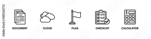 Key Performance Indicators banner web icon illustration concept with icon of document, cloud, flag, checklist, and calculator