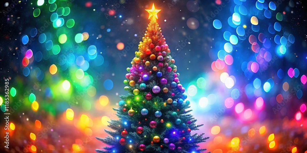 A sparkling Christmas tree, AI generated, with rainbow bokeh. A sparkling Christmas tree, AI generated, with rainbow bokeh.
