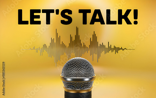 Microphone with sound waves. podcasting and audio recording work. mic with waves. lets talk. radio podcast broadcasting microphone
