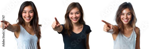 smiling women pointing on transparent background photo