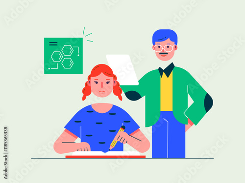 Teacher is teaching homeschooling. Homeschooling illustrations. Flat vector illustrations