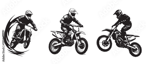 silhouettes of man riding on motocross vector design