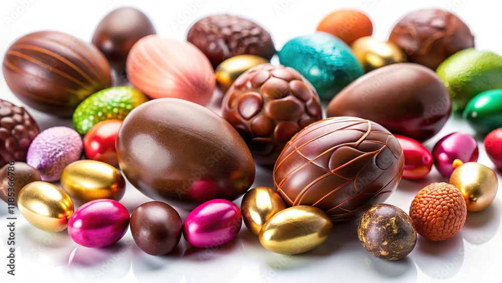 Chocolate Easter eggs, elegantly displayed on white. Chocolate Easter eggs, elegantly displayed on white.