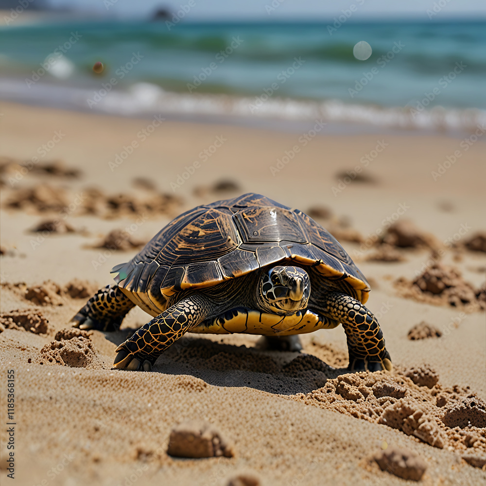 Obraz premium A turtle is walking on the sand.