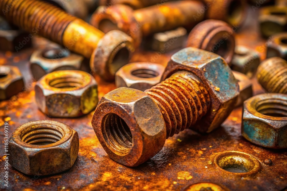 Rusty Nuts Bolts Metal Texture Background - Industrial Grunge Stock Photo Rusty Nuts Bolts Metal Texture Background - Industrial Grunge Stock Photo