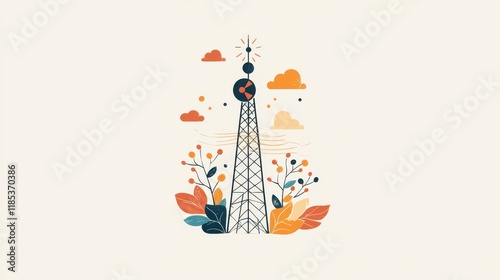 Communication Tower in Autumnal Bloom 