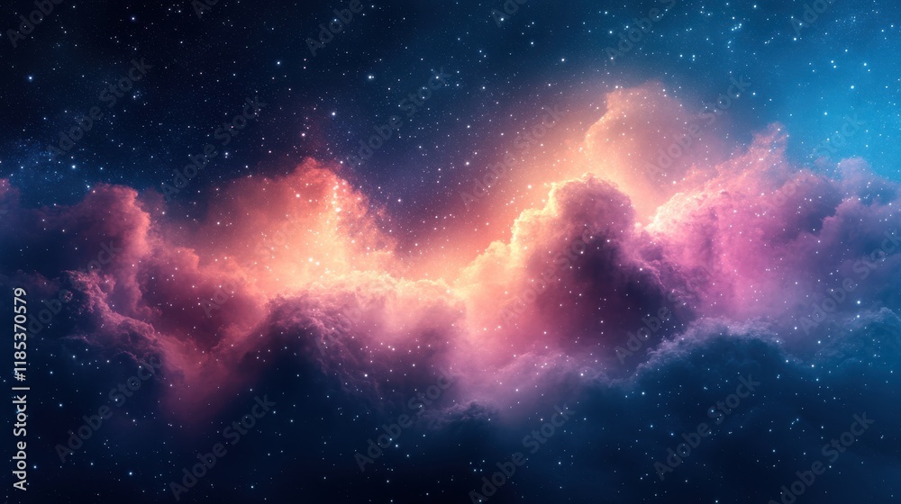 Obraz premium A vibrant cosmic scene featuring colorful clouds and stars, evoking wonder and exploration.