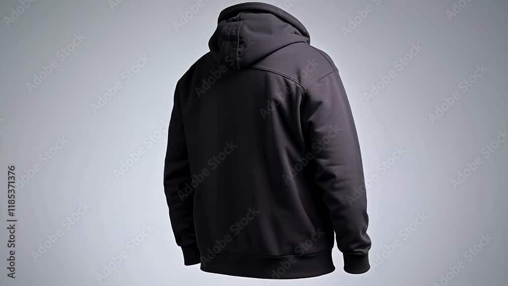 Black hoodie rotating on white background