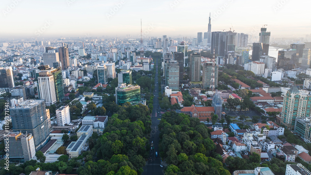 Fototapeta premium Ho Chi Minh City commonly known as Saigon, is the most populous city in Vietnam, with a population of around 10 million in 2023.