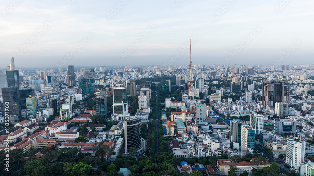 Fototapeta premium Ho Chi Minh City commonly known as Saigon, is the most populous city in Vietnam, with a population of around 10 million in 2023.