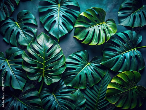 Minimalist dark aesthetic.  Monstera foliage, subtle lighting.