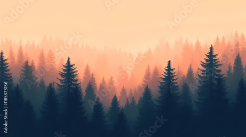 Tranquil forest shrouded in mist