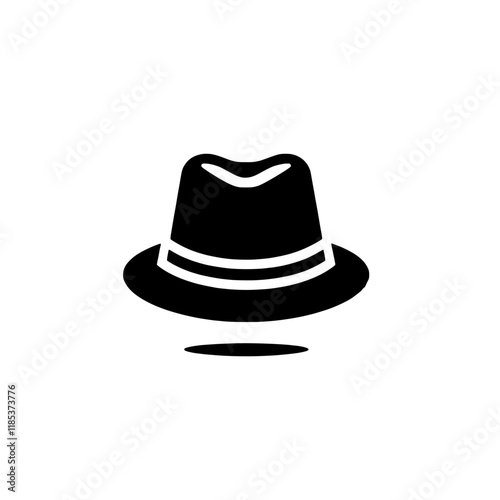 Classic Fedora Hat Icon: A simple yet elegant black silhouette of a fedora hat with a subtle shadow, perfect for fashion, style, and vintage themes.  