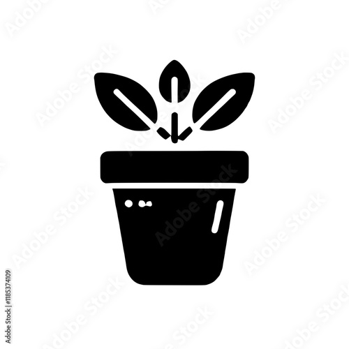 Plant in Pot Icon: A simple yet powerful icon depicting a potted plant with three leaves, symbolizing growth, nature, and life. Perfect for eco-friendly brands, gardening apps.