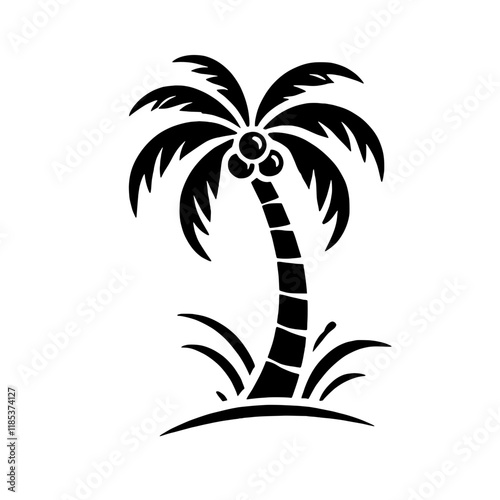 Tropical Paradise: A minimalist silhouette of a palm tree, radiating vacation vibes, perfect for travel brochures and summery designs. 