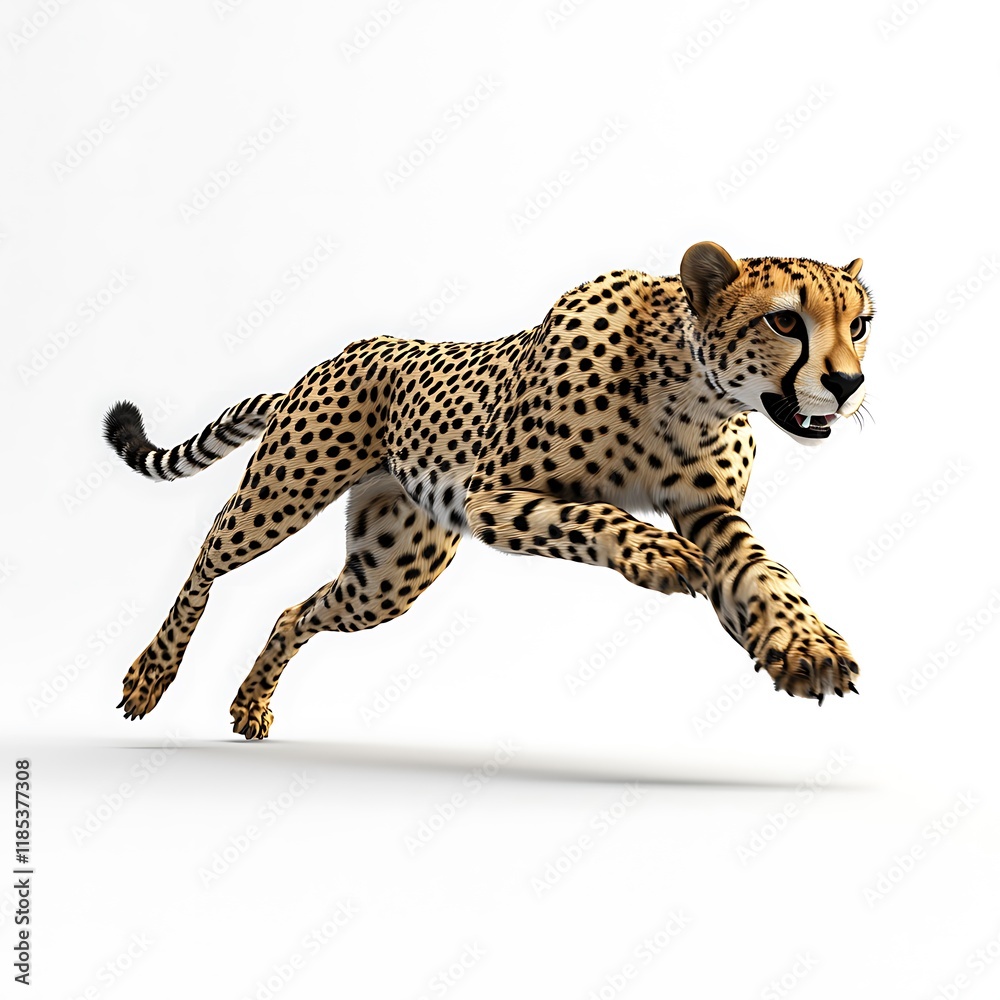 A Cheetah in Mid-Stride, Gracefully Running Against a Clean White Background. A Cheetah in Mid-Stride, Gracefully Running Against a Clean White Background.