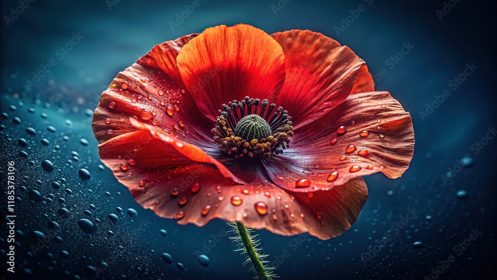 Water-kissed poppy, a poignant Remembrance Day image. Water-kissed poppy, a poignant Remembrance Day image.