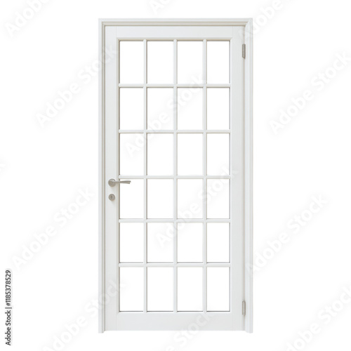 Clear glass white door, minimalistic design, unobstructed view, versatile use, modern aesthetic, ideal for various interior settings. photo