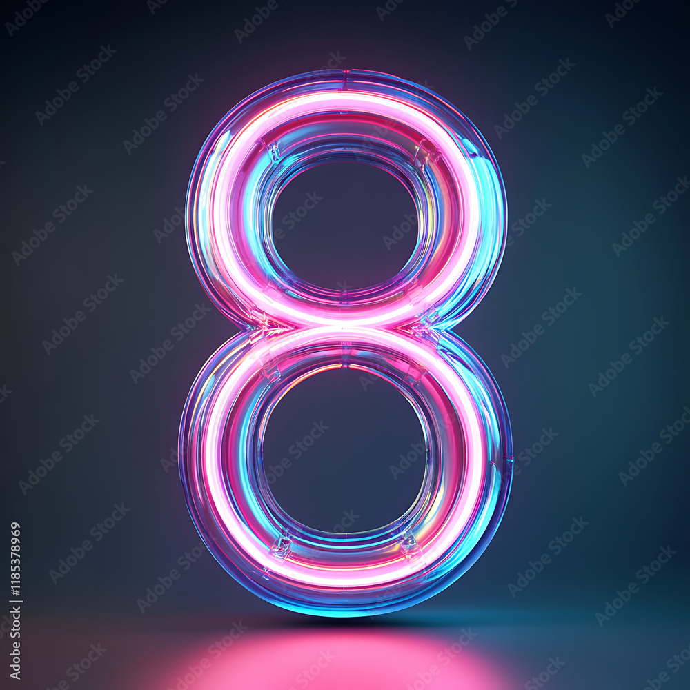 futuristic number 8 made of glowing neon tubes, set against a dark matte background with a soft blue and pink contrast futuristic number 8 made of glowing neon tubes, set against a dark matte background with a soft blue and pink contrast