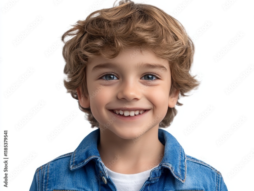 Happy curly haired boy with a playful grin, representing childhood innocence, energy, and joy in a brightly lit premium stock photo Happy curly haired boy with a playful grin, representing childhood innocence, energy, and joy in a brightly lit premium stock photo