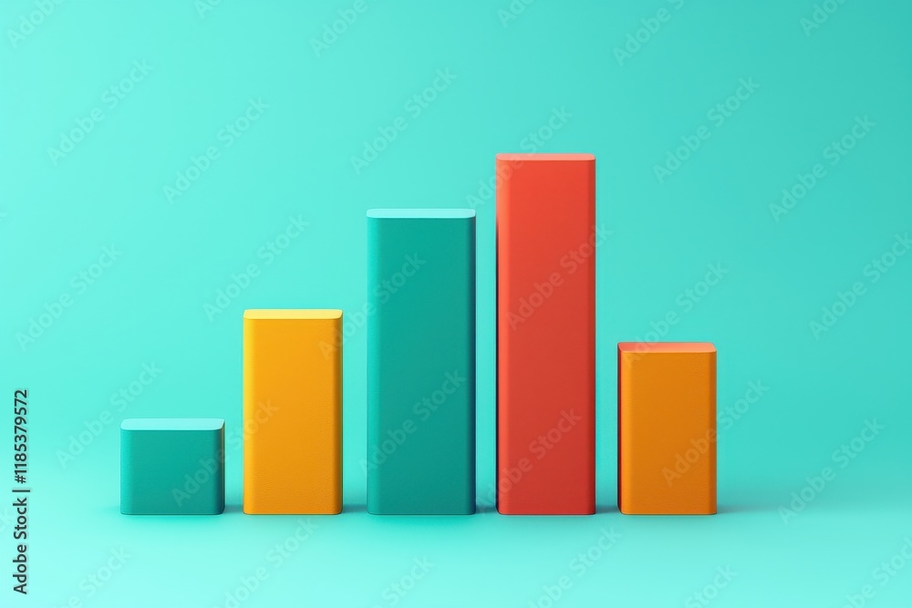 A colorful bar graph on a teal background, showcasing varying heights of bars in orange, green, and yellow, representing data visualization or statistics. A colorful bar graph on a teal background, showcasing varying heights of bars in orange, green, and yellow, representing data visualization or statistics.