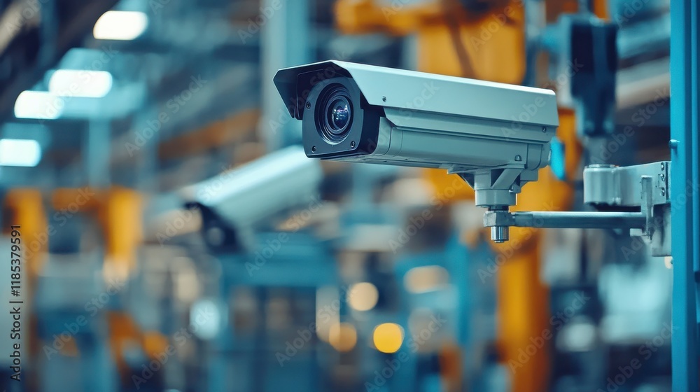 CCTV Security Setup in Dimly Lit Manufacturing Area CCTV Security Setup in Dimly Lit Manufacturing Area
