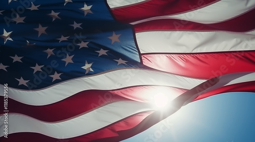 Patriotic Symbolism: Vintage Flag and Deep Blue Sky