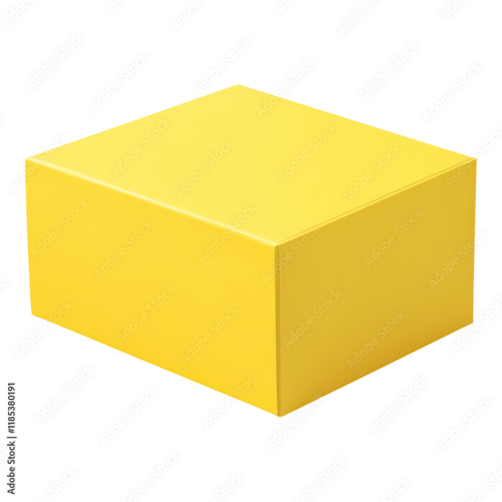 Yellow paper box with white label design, front view, transparent background, minimalist packaging for various products, clean and modern aesthetic. Yellow paper box with white label design, front view, transparent background, minimalist packaging for various products, clean and modern aesthetic.