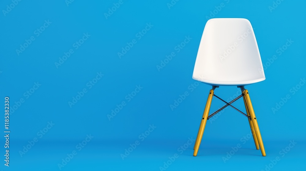Minimalist White Chair on Bright Blue Background in Modern Design Minimalist White Chair on Bright Blue Background in Modern Design