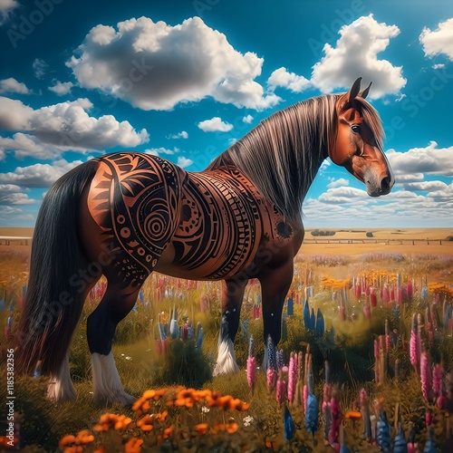 horse in the field photo
