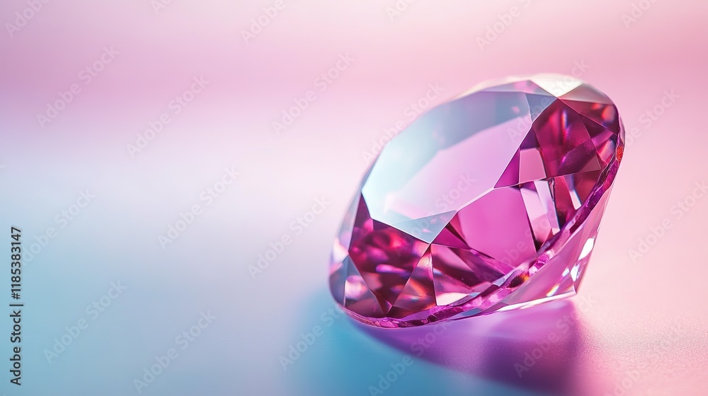 Digital Gem on Blue Pink Background, Radiating Vibrant Colors and Energy
