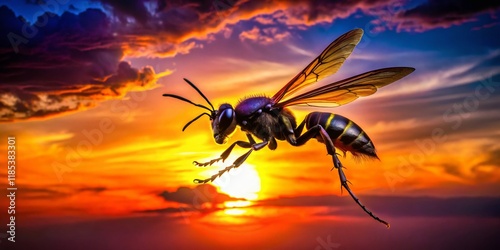 Silhouetted Bee-Wolf Hunting at Sunset - Dramatic Nature Photography photo