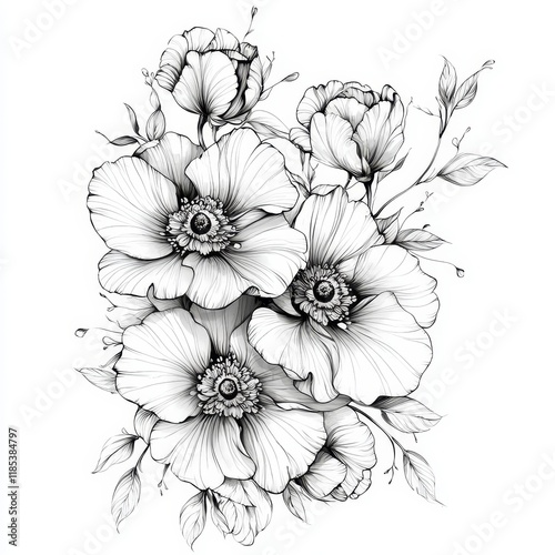Monochrome Floral Bouquet I...