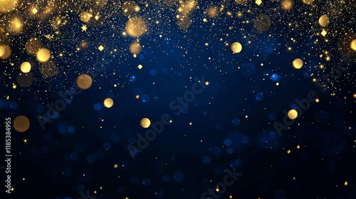Golden bokeh on dark blue b...
