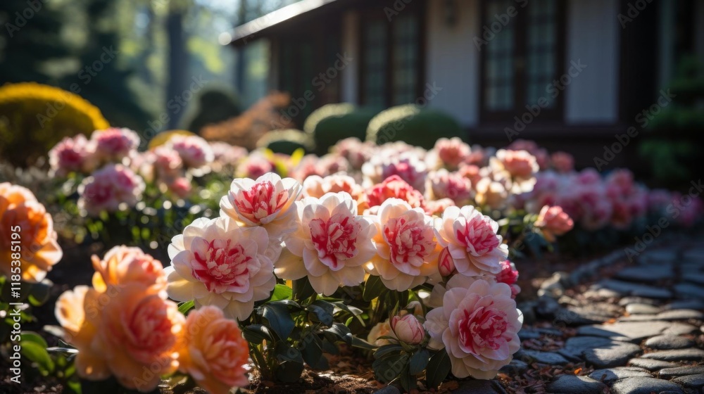 A beautiful garden with pink and white flowers A beautiful garden with pink and white flowers