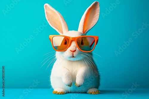 Cool Bunny Teal Background,...