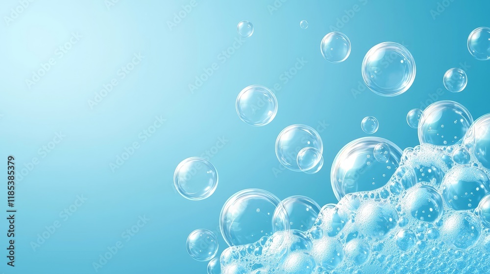 Blue Background Translucent Bubbles and Foam Composition Blue Background Translucent Bubbles and Foam Composition