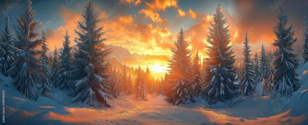 Golden Hour in a Winter Wonderland Snow-Covered Pines at Sunset Golden Hour in a Winter Wonderland Snow-Covered Pines at Sunset