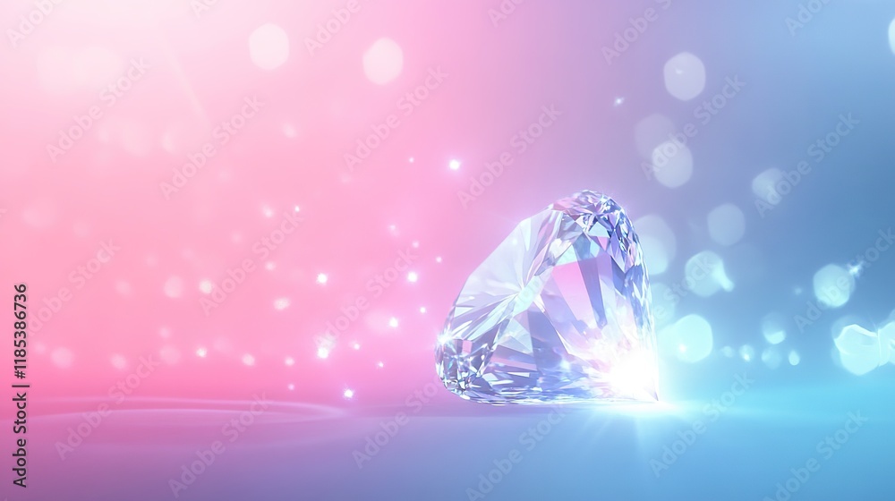 Digital Gem on Blue Pink Background, Radiating Vibrant Colors and Energy Digital Gem on Blue Pink Background, Radiating Vibrant Colors and Energy