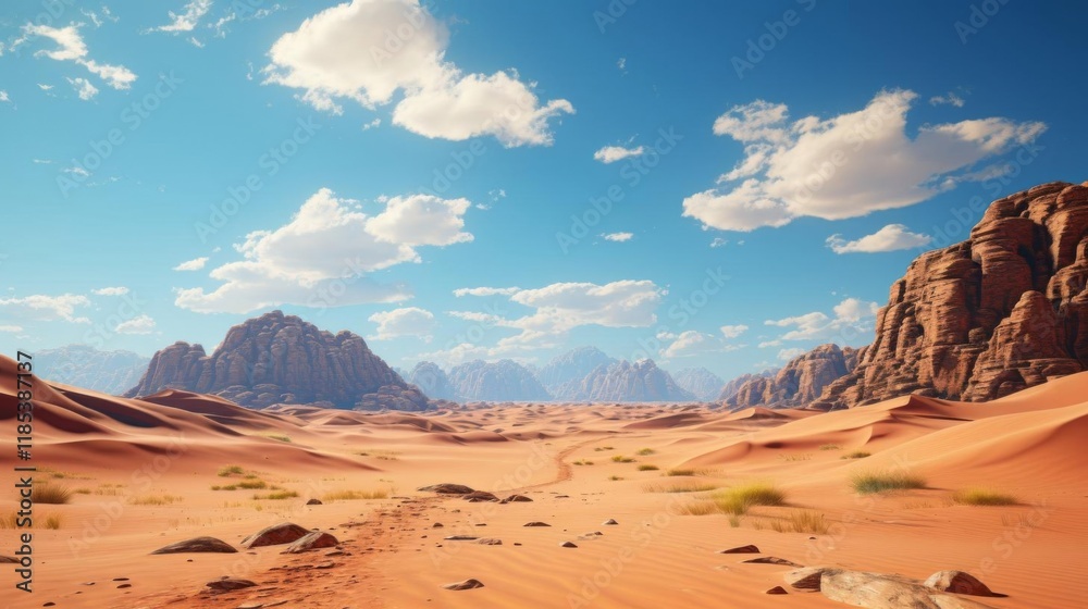 Fototapeta premium A desert landscape with a path through the sand