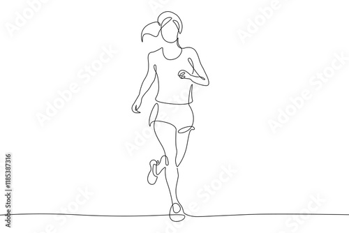 Woman Runner One Line Drawing. Running Abstract Minimal Drawing. Continuous One Line Woman Run Sport Illustration. Modern Trendy Contour Drawing. Vector EPS 10.