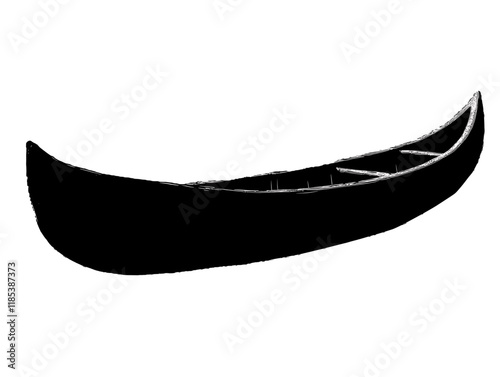 Canoe silhouette displaying traditional design against a plain background