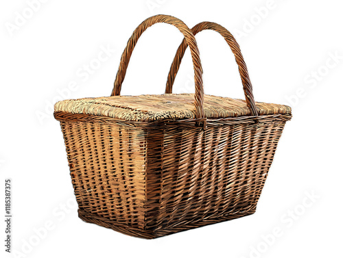 Handmade wicker basket with two handles suitable for picnics and storage in any setting