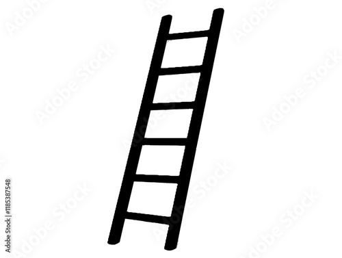 Black silhouette of a straight ladder leaning against a wall in minimalistic style