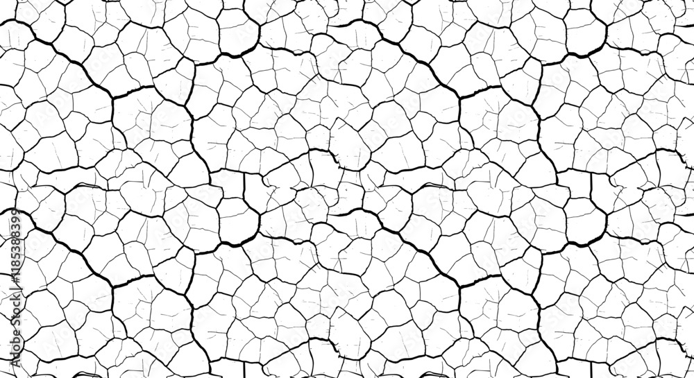 Large Cracks Seamless Pattern on transparent background. Cracks Texture backdrop. Grunge Black crack line of a cracked wall, cracked white paint. Old wall crack vector, grunge ground distress textured