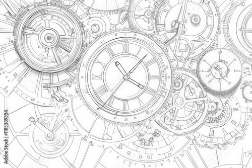 Intricate clockwork design with interlocking gears and roman numerals