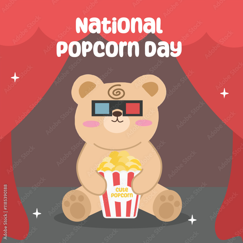 Fototapeta premium National popcorn day vector design for national popcorn day celebration. Suitable for flat design graphic illustration for social media ads, flyer design, flat illustration, banner, template, poster, 