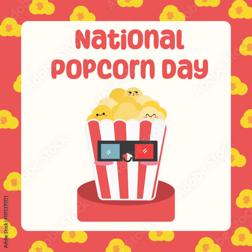 National popcorn day vector design for national popcorn day celebration. Suitable for flat design graphic illustration for social media ads, flyer design, flat illustration, banner, template, poster, 