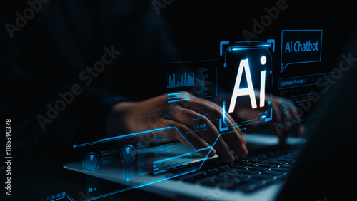 Human interact with AI artificial intelligence virtual assistant chatbot in concept of AI artificial intelligence prompt engineering, LLM AI deep learning to use generative AI for work support. UUID photo