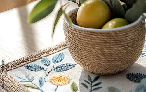 Charming embroidered table mat with natureinspired patterns and a nonslip base, Aesthetic, Practical Beauty